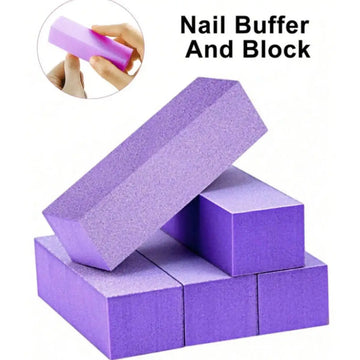 5Pc Nail Buffer Block, 3 Way 100/180 Grit Nail Sanding Block, Medium Fine Sand for Acrylic Gel Nail Polishing, Professional Manicure Pedicure Tool, Pink Purple