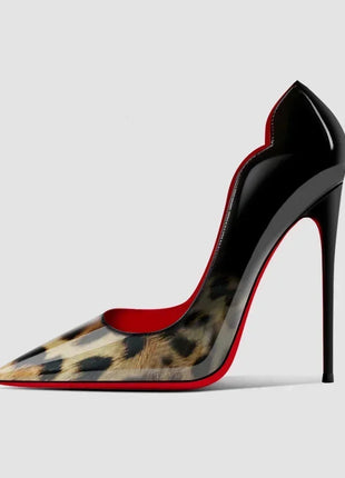 2025New sfumatura fondo rosso tacchi grandi modello leopardo sexy scarpe da donna professionali a punta scarpe singole da laurea nere platinumshop