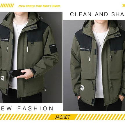 Plus Size Male Waterproof Windproof Hooded Jacket Autumn Winter New Fashion Men Casual Loose Fleece Thick Warm High Quality Coat