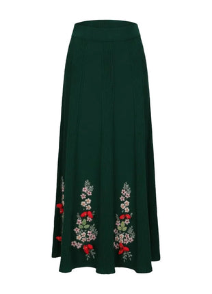 62-96cm Waist Fall Winter Long Skirts Women Elegant Handmade Embriodery Crochet Red Fruit Cashmere Wool Knitted Emerald Skirts PlatiNum