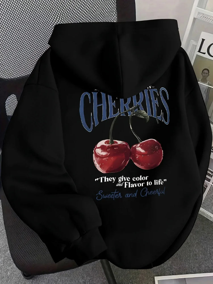 Hoodie Women's Cherry Print Hooded Sweatshirt Oversized Casual Pullover with Cherry Graphic Hoodies Hip Hop Sweatshirt Unisex