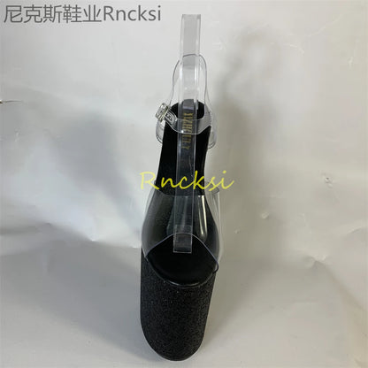 20cm High-heeled sandals women's new transparent word with high heels, stilettos and sexy super high-heeled sandals