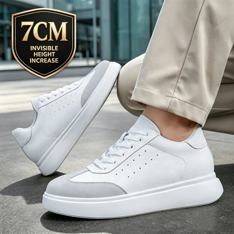 Men 7CM Invisible Height Increasing Sneakers Comfortable Breathable Leather Casual Elevator Shoes Lace Up Thick Sole Sport Shoes