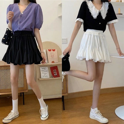 Abito da ballo estivo Minigonne bianche Donna 2024 Casual Vita alta Ruffles Faldas Fiocco coreano Harajuku Y2k Micro Gonna da tennis Nero