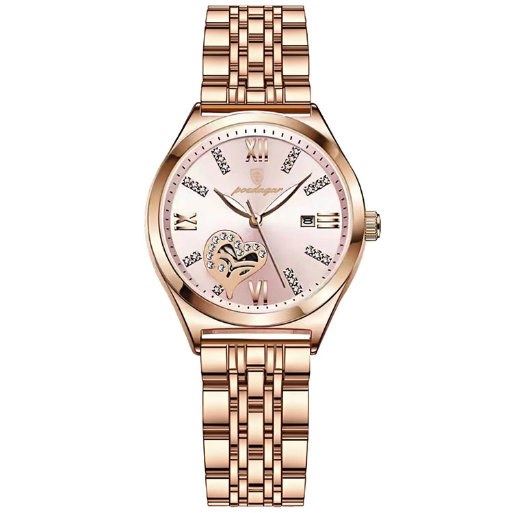 POEDAGAR Orologi di lusso da donna Orologio da donna impermeabile con data luminosa in acciaio inossidabile Orologio da polso da donna al quarzo alla moda elegante platinumshop
