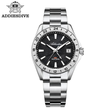 ADDIESDIVE Luxury Swiss Ronda GMT Watch 200M Water Resistant Dual Time Zone BGW9 Luminous 38mm Stainless Steel Quartz Movement
