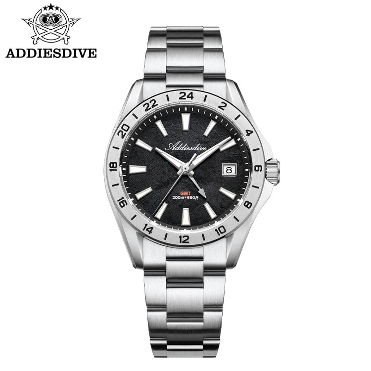 ADDIESDIVE Luxury Swiss Ronda GMT Watch 200M Water Resistant Dual Time Zone BGW9 Luminous 38mm Stainless Steel Quartz Movement
