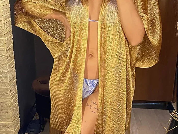 Abito copricostume da spiaggia lavorato a maglia trasparente con nappe sexy con frange Tunica in rete lucida per costumi da bagno da donna Abito da spiaggia leggero con copertura in rete platinumshop