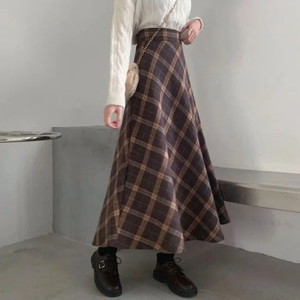 Leisure High Waist Retro Plaid Skirt Slim Fit Classical High Waist Long Skirt Aesthetic Preppy Style A-line Half Dress Girls PlatiNum