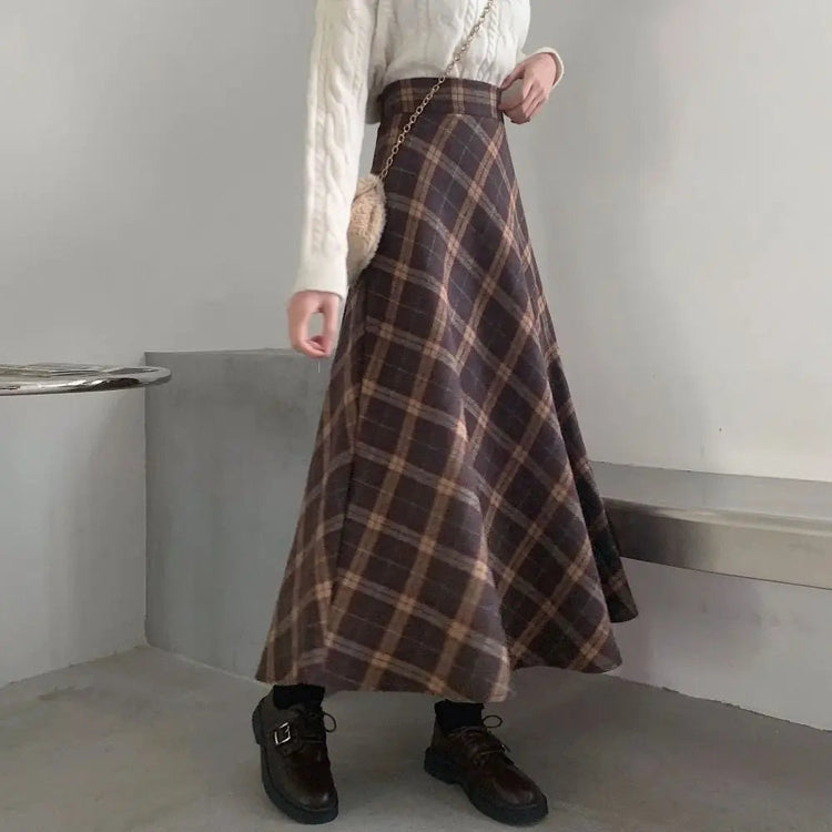 Leisure High Waist Retro Plaid Skirt Slim Fit Classical High Waist Long Skirt Aesthetic Preppy Style A-line Half Dress Girls PlatiNum
