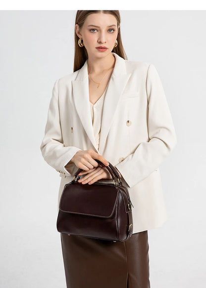 women's shoulder luxury  bags, Genuine Leather Crossbody Shoulder Bag, Retro Style Handbag with Dual Strap & Multiple Pockets