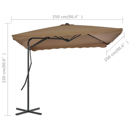 Ombrellone da esterno color tortora 250x250 cm, palo in acciaio, anti-UV, girevole a 360° ° con base incrociata robusta, facile da montare
