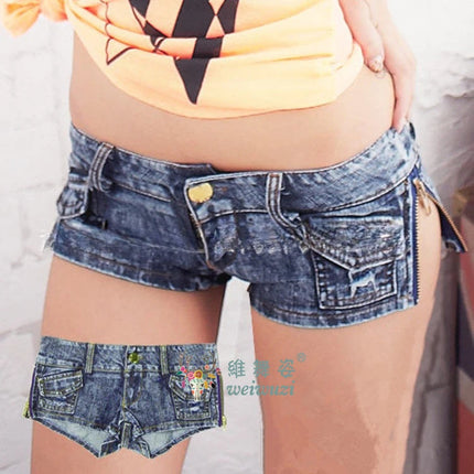 Charming Button Low Waist Denim Shorts Women Clothing Fashion Jeans Super Shorts NightClub DJ Pole Dance DS Party Hot Pants PlatiNum