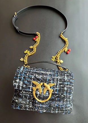 Nuova Borsa a Tracolla/Crossbody da Donna 2026 Ispirata a Pinko in Tweed con Cigno, in Vera Pelle