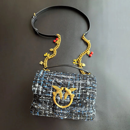 Nuova Borsa a Tracolla/Crossbody da Donna 2026 Ispirata a Pinko in Tweed con Cigno, in Vera Pelle