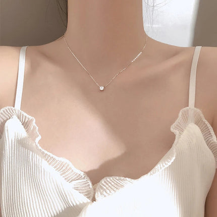 Hot 925 Sterling Silver 14k Gold Plated Necklace Versatile Sparkling Zircon Choker Clavicle Chain for Women Wedding Jewelry PlatiNum