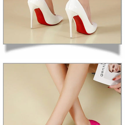 2024 Scarpe da donna Tacchi alti rossi Décolleté sexy con punta a punta 12 cm Scarpe da abito da sposa Colore nero nudo Tacchi alti con fondo in gomma rossa