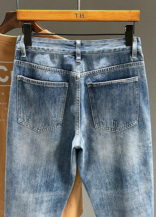Ripped Jeans Men New Personality Fashion Vintage Blue Streetwear Baggy Denim Pants Casual Tapered Hole Frayed Trousers Male PlatiNum