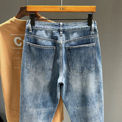Ripped Jeans Men New Personality Fashion Vintage Blue Streetwear Baggy Denim Pants Casual Tapered Hole Frayed Trousers Male PlatiNum