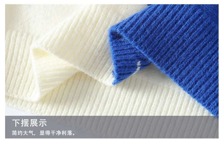 Dragon Graffiti Color blocked Fashion Knitted Sweaters Men's Knitwear Warm Pullover High Quality Mens Casual Loose Male Jumpers