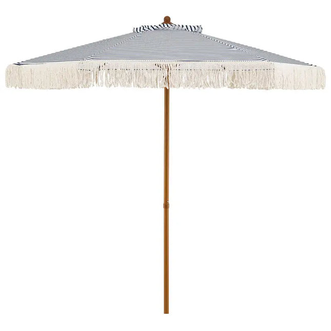 7ft Patio Umbrella with Fringe, Sun Protective Beach Umbrella with Boho Tassels - Blue