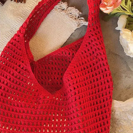 Crochet Crossbody Bag Hollow Beach Leisure Handbag Solid Color Summer Holiday Woven Shoulder Bag