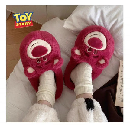 Fashion Strawberry Bear Girl Plush Cotton Slippers for Winter Warmth Indoor with Soft Plush Leisure Cotton Slippers Gifts