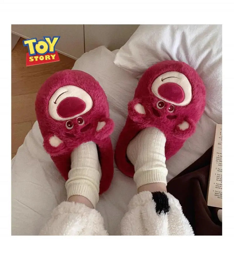 Fashion Strawberry Bear Girl Plush Cotton Slippers for Winter Warmth Indoor with Soft Plush Leisure Cotton Slippers Gifts