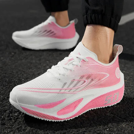 Unisex 2025 Full Carbon Plate Running Shoes Professional Marathon Racing Lightweight Bounce Cushion Breathable Sports Sneakers PlatiNum