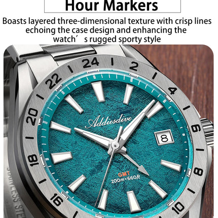 ADDIESDIVE GMT Men Quartz Watch Sapphire Crystal Swiss Ronda 515-24H Dual Time BGW9 Super Luminous 20Bar Waterproof Diver Watch