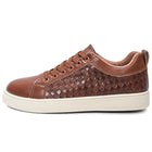Men Woven Faux Leather Lace‑Up Skate Sneakers Low Top Flat Casual Shoes Retro Stitching Splicing Daily Outdoor Commuter Footwear