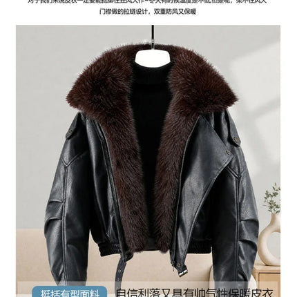 New Parkas Women Leather Jacket Big Fur Collar Tooling Cotton Jacket 2026 Winter Thicke Warm Cotton Padded Coat Female Outerwear