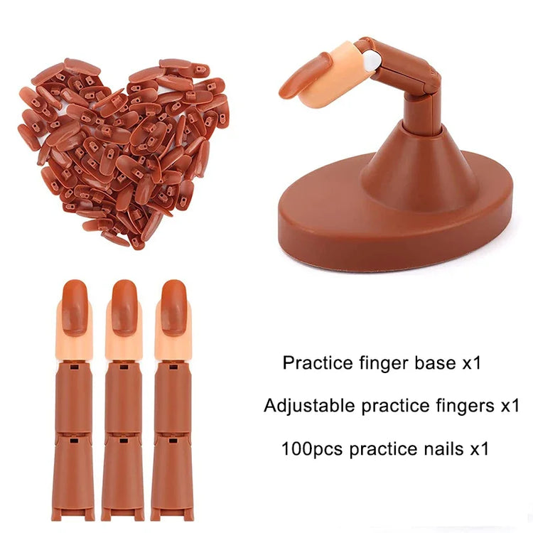 Nail Art Practice Hand Manicure Practice Finger Acrylic Nail Tips with 100pcs Fake Nails Nail Training Equipment Tools 2028