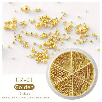 6 Grids Nail Art Tiny Steel Caviar Beads 0.8-1.5mm Mixed Size 3D Design Rose Gold Silver Jewelry Manicure DIY Decoration