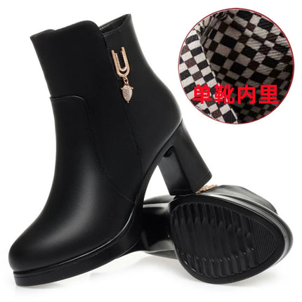 CINESSD Women's Boots Warm Wool Booties High Heel Ankle  2023 New Winter Boots