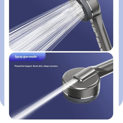 Soffione doccia autopulente a 4 modalità con spazzola in silicone, arresto acqua con un tasto, massaggio ad alta pressione, soffione in ABS con filtro