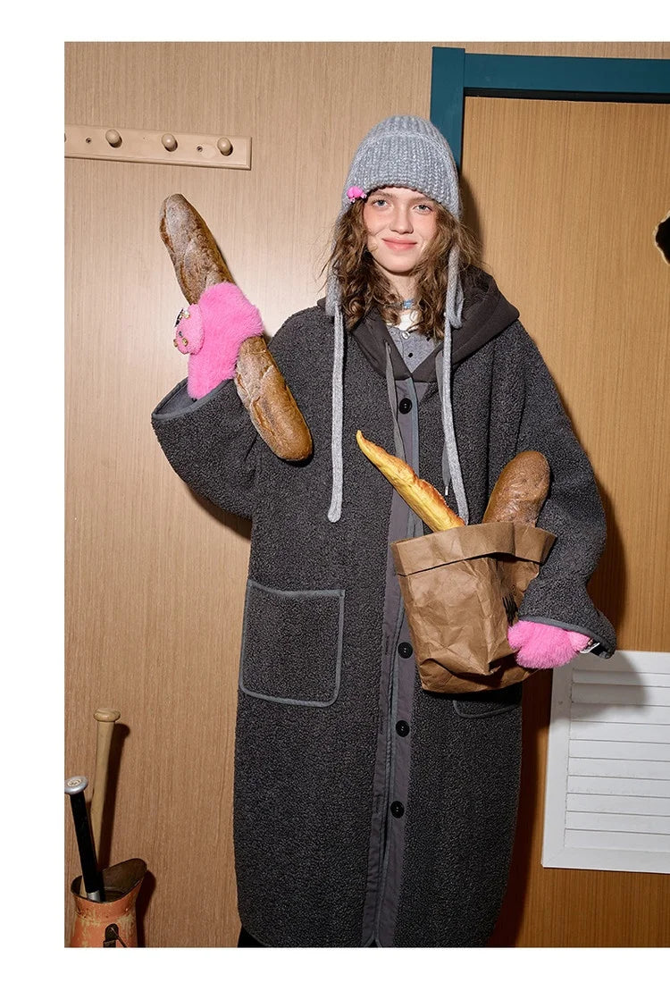 2025 New Lazy Style Oversized Women's Long Hooded Coat Cozy British Trench Jacket With Drawstring For Winter Casual Chic Fashion