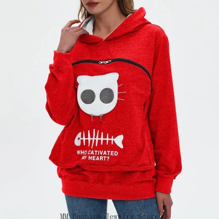 Cartoon Cats Dog Sweatshirt Women's Fit Including Pet Window And Breathable Mesh For Comfortable Carrying D0UB