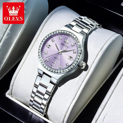 OLEVS 5628 Orologio al quarzo da donna Orologio da polso impermeabile luminoso in acciaio inossidabile con scala di diamanti e funzione data platinumshop