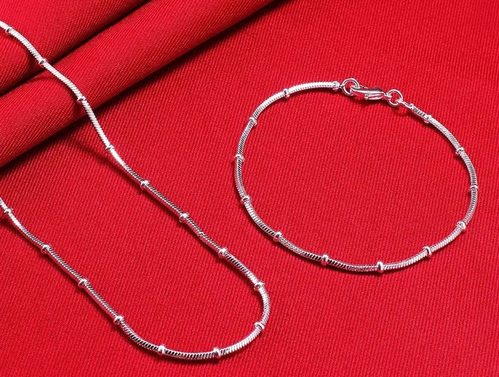 Set Collana e Bracciale con Catena a Serpente in Argento Sterling 925, Gioielli alla Moda per Uomo e Donna, Regalo platinumshop