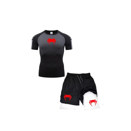 Set di compressione Anime Venom Magliette da palestra per allenamento da uomo Pantaloncini da corsa traspiranti Set di abbigliamento sportivo Rash Guard ad asciugatura rapida platinumshop