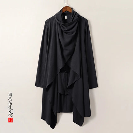 2025 Autunno Uomo Baggy Bello Fresco Trench Stile Cinese Mantello Camicie Moda Casual Lino Irregolare Mens Mantello Lungo Giacche a vento