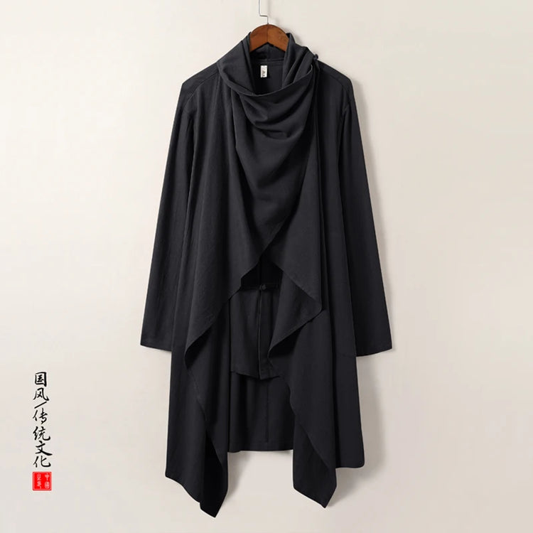 2025 Autunno Uomo Baggy Bello Fresco Trench Stile Cinese Mantello Camicie Moda Casual Lino Irregolar
