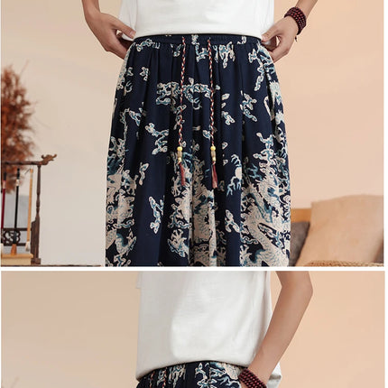 Vendite calde Pantaloni da uomo in cotone comodi pantaloni da spiaggia larghi stampa casual Harem elegante abbigliamento estivo pantaloni larghi giapponesi sottili