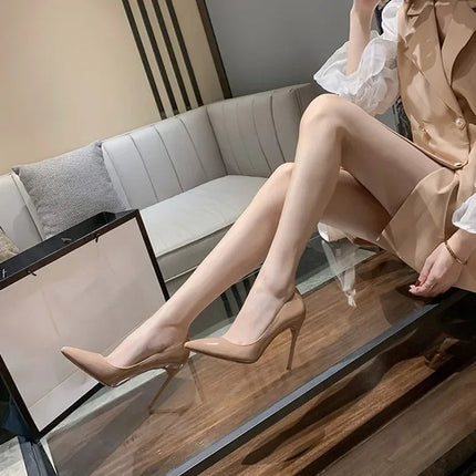 7cm Black Red Sole High Heels Spring Pointed Toe Stiletto Heel Sexy Shiny Single Shoes Fashion Patent Leather Women's Shoes PlatiNum