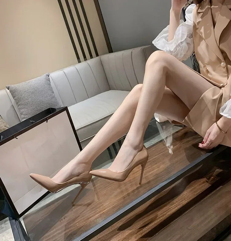 7cm Black Red Sole High Heels Spring Pointed Toe Stiletto Heel Sexy Shiny Single Shoes Fashion Patent Leather Women's Shoes PlatiNum