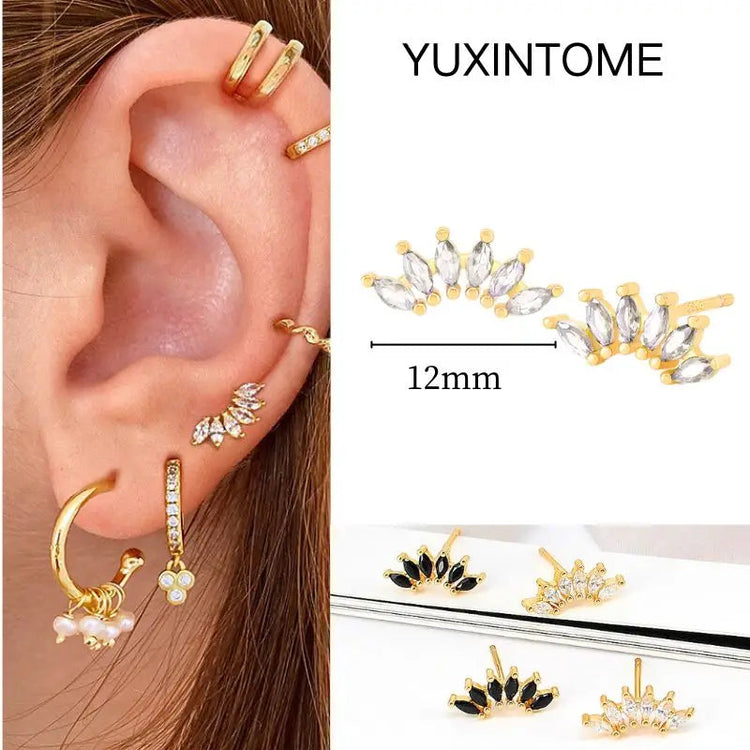 White Color Zircon Hoop Earrings 925 Sterling Silver Needle Cross/Star/Flower/Water Drop Pendant Gold Earrings Luxury Jewelry PlatiNum