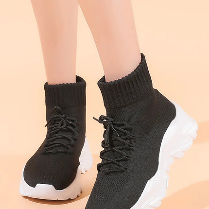 Women Casual Mesh Shoes Fashion Knitted Socks Shoes Chunky Shoes Slip-on Casual Sneakers Men Light Breathable Walking Footwear PlatiNum
