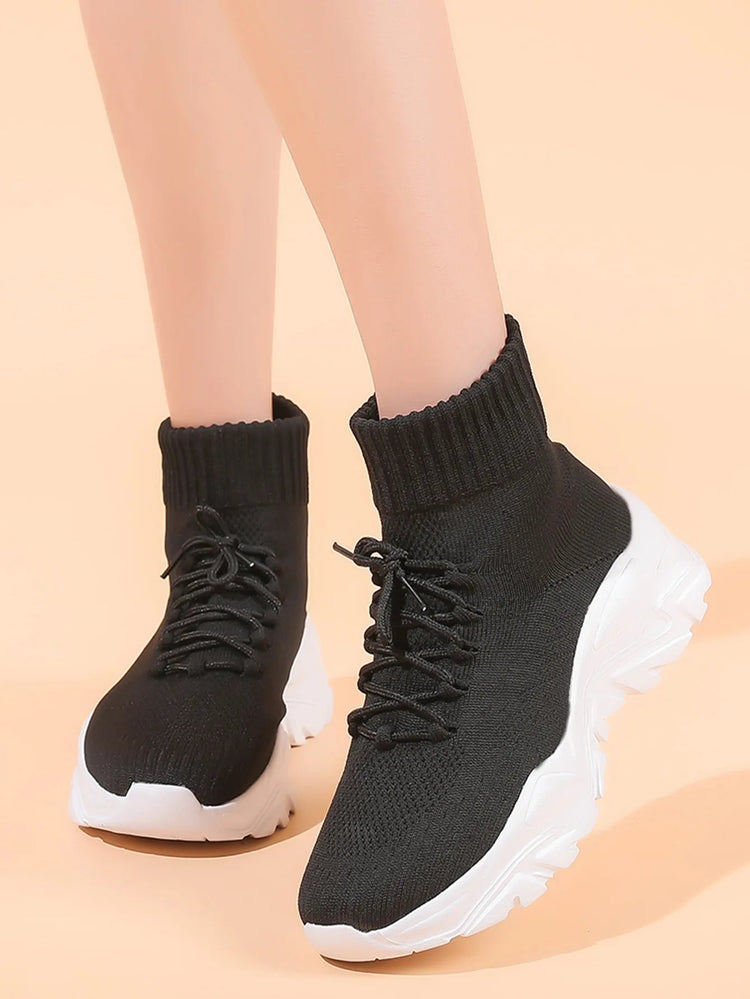 Women Casual Mesh Shoes Fashion Knitted Socks Shoes Chunky Shoes Slip-on Casual Sneakers Men Light Breathable Walking Footwear PlatiNum