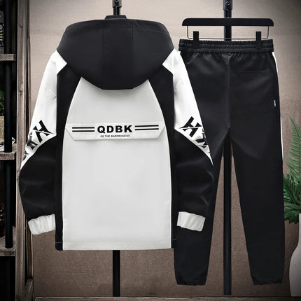 Spring Autumn Casual Men Sets Jacket + Pants Two Pieces Fashion Korean Trend Hooded Baseball Uniform Suit Man Outfit